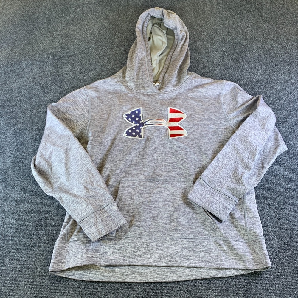 Under Armour Hoodie Mens XL Heather Gray American Flag Embroidered Pullover